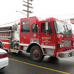 A Detroit Fire truck on the road