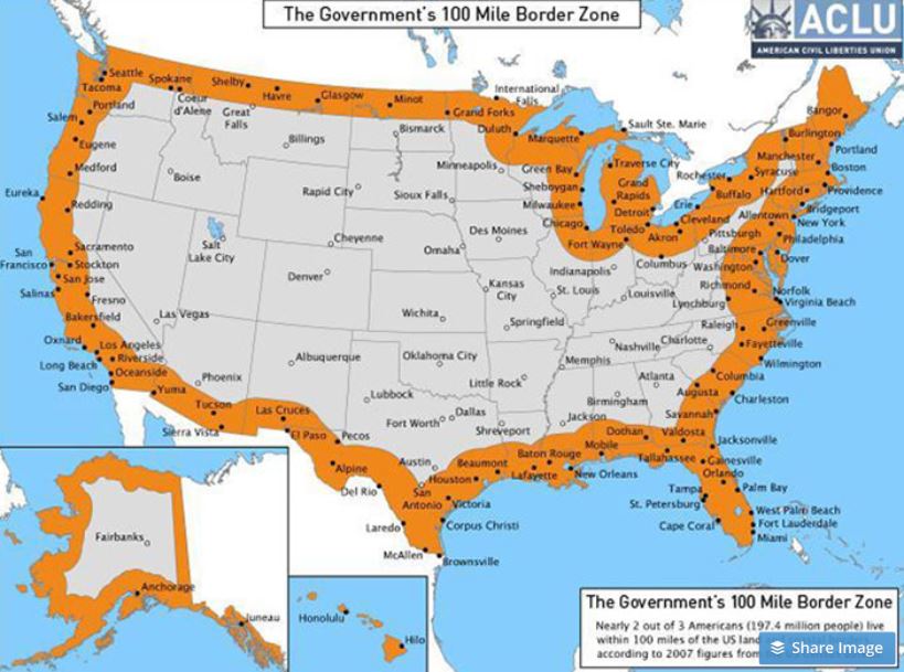 U.S. Border Zone Map ACLU 5/22/2018