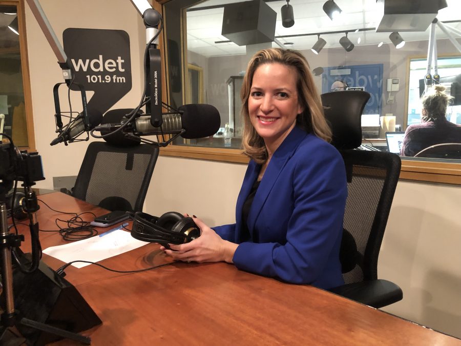 Michigan Secretary of State Jocelyn Benson at WDET Studios.