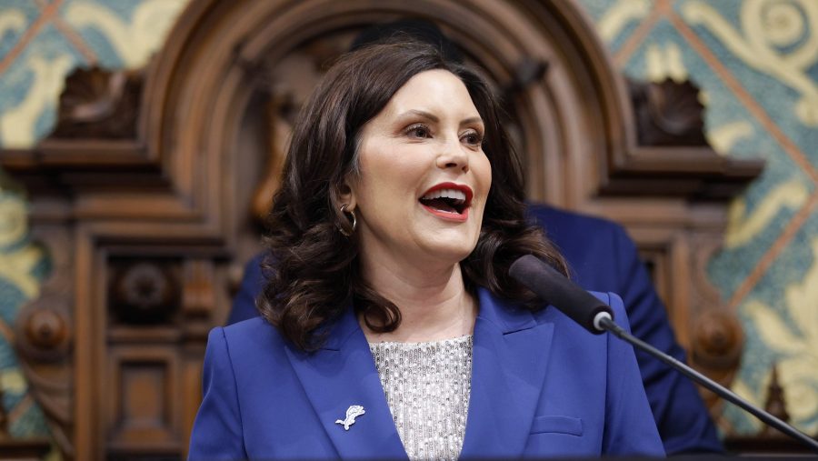 Michigan Gov. Gretchen Whitmer delivers her State of the State address, Jan. 24, 2024, at the state Capitol in Lansing, Mich.